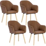 Woltu 4er Set Küchenstuhl Polsterstuhl Wohnzimmerstuhl Kunstleder Massivholz braun