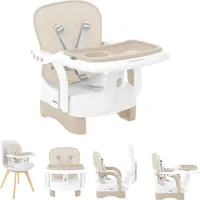 KIKKABOO Kinderstuhl, Boostersitz Chewy, Doppeltablett, Sicherheitsgurt, faltbar beige