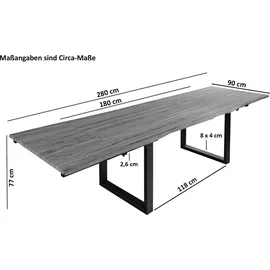 Sam Baumkantentisch Akazie nougatfarben 180 (280) x 90 cm Ansteckplatten schwarz NORINA - Braun