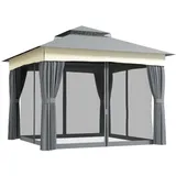 Outsunny Pavillon Mit Doppeldach, 3x3 M Wasserabweisend Stabil Winterfest Gartenpavillon Mit Moskitonetz, Seitenteile, Garten-pavillon Aus Metall, Für Garten, Terrasse, Dunkelgrau  on-site