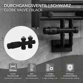 luxebath Ventil-Armaturen Set Multiblock Heizkörperthermostat Mittelanschluss Schwarz