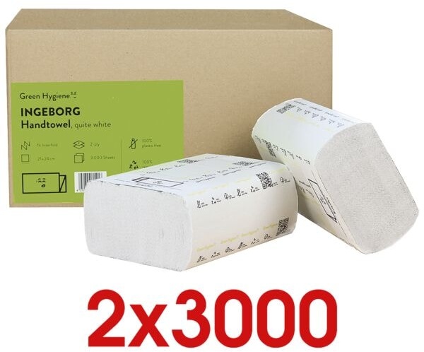 2x CO₂-neutrale Recycling- Falthandtücher »Ingeborg« I-Falz 6000 Stück gesamt weiß, Green Hygiene, 21 cm