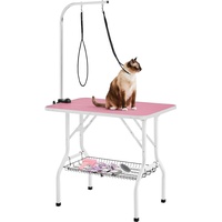 Yaheetech Tragbarer Haustierpflegetisch Hundepflegetisch für Haushaltsbaden, Haartrocken und Haarschneiden Trimmtisch mit Netzkorb für Hunde/Katzen, schwarz, höhenverstellbar Rosa
