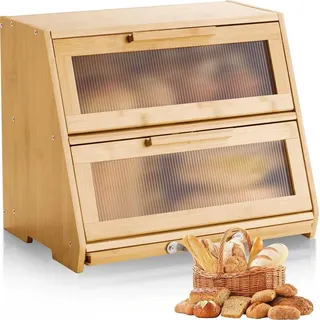 Vevor Doppellagiger Brotkasten für Küchentheke Brotbehälter Brotbox Brot-Organizer aus Holz für selbstgebackenes Brot, Aufbewahrungsbehälter m...