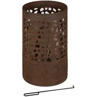 Relaxdays Feuertonne mit Funkenschutz, mit Schürhaken & Feuerrost, Outdoor Feuerkorb, HxD: 60x37 cm, Cortenstahl, braun