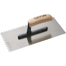 tecwerk Glättekelle L.280mm B.130mm Zahn 6x6 gehärtet,m.H-Heft STA S.0,7mm TECWERK
