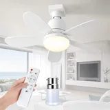 Deckenventilator mit beleuchtung,mit Fernbedienung,40W Lampe Deckenventilator mit Douille E27,Dimmbarer Deckenventilator LED für Zimmer, Salon,3 Geschwindigkeiten (E27-Weiß-Verlängerungsstange)