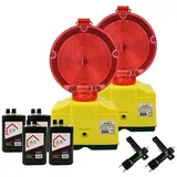 siwitec Baustrahler 2 x Baustellenleuchte rot-klar mit Lampenschlüssel, 4 x Blockbatterien, Weiß, Dämmerungsfunktion rot