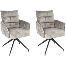 Home4You Polsterstühle 2er Set, Grau Schwarz Webstoff - Metallgestell - drehbar - 2er Set
