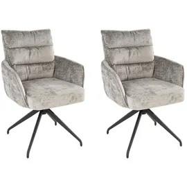 Home4You Polsterstühle 2er Set, Grau Schwarz Webstoff - Metallgestell - drehbar - 2er Set