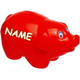 alles-meine.de GmbH 2 Stück große XL - Spardosen - Schwein - rot - inkl. Name - 19 cm groß - stabile Sparbüchsen aus Kunststoff/Plastik - Sparschwein - Glücksbringer - für Ki..
