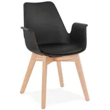 KADIMA DESIGN Esszimmerstuhl Skandinavischer Stuhl, Armlehnen, Kunstleder, Eiche, Gepolstert, Retro, Ergonomische Sitzform, hoher Sitzkomfort, für Homeoffice & Konferenz beige|schwarz