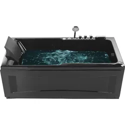 Whirlpool Badewanne schwarz rechteckig mit LED 169 x 81 cm links ARTEMISA