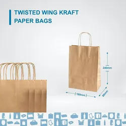 100 Braune Kraftpapiertüten mit Henkeln 18x8x23cm - Tasche für Einkäufe, Geschenke, Hochzeiten