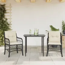 vidaXL 3-tlg. Bistro-Set mit Kissen Schwarz Poly Rattan