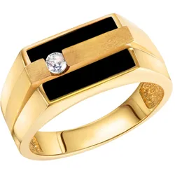 Fingerring »Schmuck Geschenk Silber 925 Silberring Ringkopf eckig«, mit Onyx, Zirkonia (synth.), 58626331-19 gelbgoldfarben-schwarz-kristallweiß + schwarz-kristallweiß