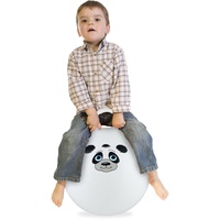 Relaxdays Hüpfball für Kinder, Panda-Motiv, Hopseball mit Griff, Ø 45 cm, drinnen & draußen, Sprungball bis 150 kg, weiß