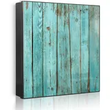 Banjado Großer Schlüsselkasten Metall 30x30cm Schwarz Scharnier Rechts 32 Haken Beschreibbar Magnetisch Motiv Blaues Holz