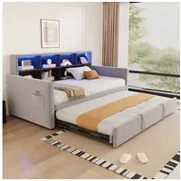 STILVORA Schlafsofa mit bettfunktion Polsterbett 90x190 mit stauraum Tagesbett ausziehbar, mit LED-Licht, Ladeanschlüssen und Staufächern, Ausziehbar, ohne Matratze, 90/180x190 cm grau