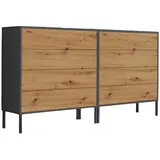 BMG Möbel Sideboard Mailand Set 1 grifflos, Metallfüßen, Anthrazit/Artisan Eiche