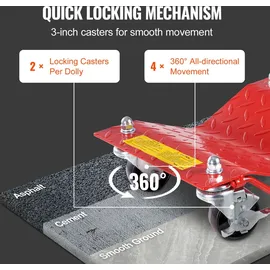 Vevor Rollwagen Schwerlast Autotransporter aus Stahl mit 3600 kg Tragkraft, Rollwagen mit Bremsen, Fahrzeugtransportwagen zum Transportieren von Autos Lkws Anhängern Motorrädern und Booten, 4 Stk. rot