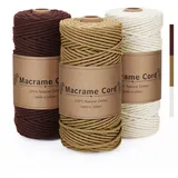 VORHOT Makramee Garn 3mm x100m, Makramee Garn Set Khaki Braun Beige, Makramee Baumwollgarn 3mm, Baumwollkordel Natur 3mm, Baumwoll Bastelschnur für Basteln Stricken Boho Deko Wandbehang Dekoration