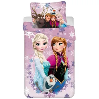 Jerry Fabrics Disney Frozen Kinder Bettwäsche Eiskönigin Anne ELSA Kopfkissen Bettdecke 135/140 x200 cm lila