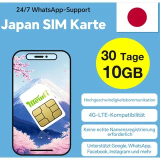 Japan SIM-Karte, Japan Reise-SIM-Karte. 3-in-1 Prepaid-SIM-Karte. Internationale SIM-Karte für Geschäftsreisen. 4G Betriebsnetz, unbegrenzte Geschwindigkeit (10GB für 30 Tage)