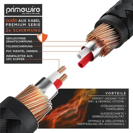 Primewire Klinkenkabel 3,5 mm Aux - Audio Verbindungskabel / Kupplung mit Nylonmantel - 3m