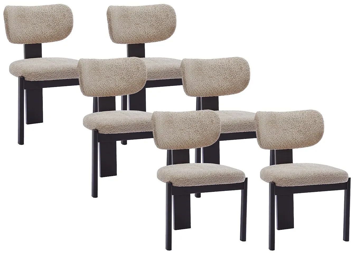 Stuhl 6er-Set - Bouclé-Stoff & Kautschukholz - Taupe & Schwarz - WILANA