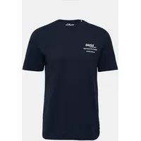 S.Oliver - T-Shirt mit Flammgarnstruktur und Rückenprint, Herren, blau