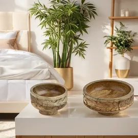 Marrakesch Orient & Mediterran Interior 2er Set Boho Deko Schale Obstschale Holzschale Lulua