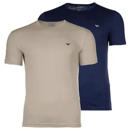 Emporio Armani Herren T-Shirt, 2er Pack - ENDURANCE, Rundhals, Regular Fit, Stretch Cotton Beige/Blau L