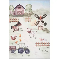 Kinderteppich Bauernhof in Grau ca. 120x170cm