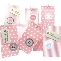 Frau WUNDERVoll® DIY ADVENTSKALENDER Weihnachtszeit, Blockbodenbeutel rosa Sterne und