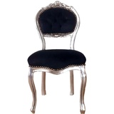 Casa Padrino Barock Damen Stuhl Schwarz / Silber 40 x 44 x H. 83 cm - Handgefertigter Schminktisch Stuhl mit edlem Samtstoff - Möbel im Barockstil