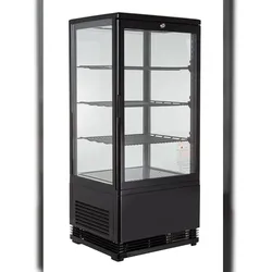 GastroHero Kühlvitrine ECO – 78 Liter, schwarz, mit LED-Beleuchtung und 3 höhenverstellbaren Rosten, energiesparend, ideal für Gastronomie & Verkauf