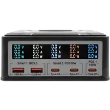 Exsys EX-1107 Multiport High Power Charger mit QI 15W und USB-C PD mit max. 260W