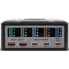 Exsys EX-1107 Multiport High Power Charger mit QI 15W und USB-C PD mit max. 260W