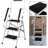 Trittleiter 3 Stufen Klappbar, 3 Stufen Trittstufe Klappleiter Mit Handlauf Trittleiter, Trittleiter Stabil Stahl Tritt Stufe Leiter, Stufenleiter Haushaltsleiter Für Zuhause/küche/garage