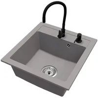 Spüle Granit Grau Big DON Armatur FLEX CHROME Siphon Chrom