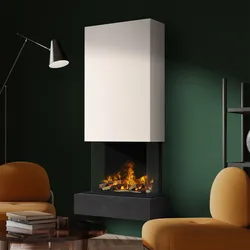 muenkel design Sona [Elektrokamin Opti-myst]: Nero (Schiefer schwarz) - Haube weiß - Mit Heizung