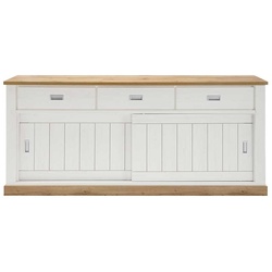 Schiebetüren Sideboard in Weiß und Wildeiche Optik 215 cm breit