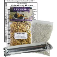 PALO Santo Heiliges Holz zum RÄUCHERN. 14-TLG Räucherset - 60ml Räucherwerk mit Räucherkohle (10x) + Räuchersand + Räucheranleitung + Lexikon der wichtigsten Räucherstoffe A-Z. 82060-X62