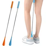 GNALIA Schuhlöffel Lang 2 Stück Teleskopisch 30-70Cm, Edelstahl Verstellbar Orange Und Blau Für Damen Herren Senioren