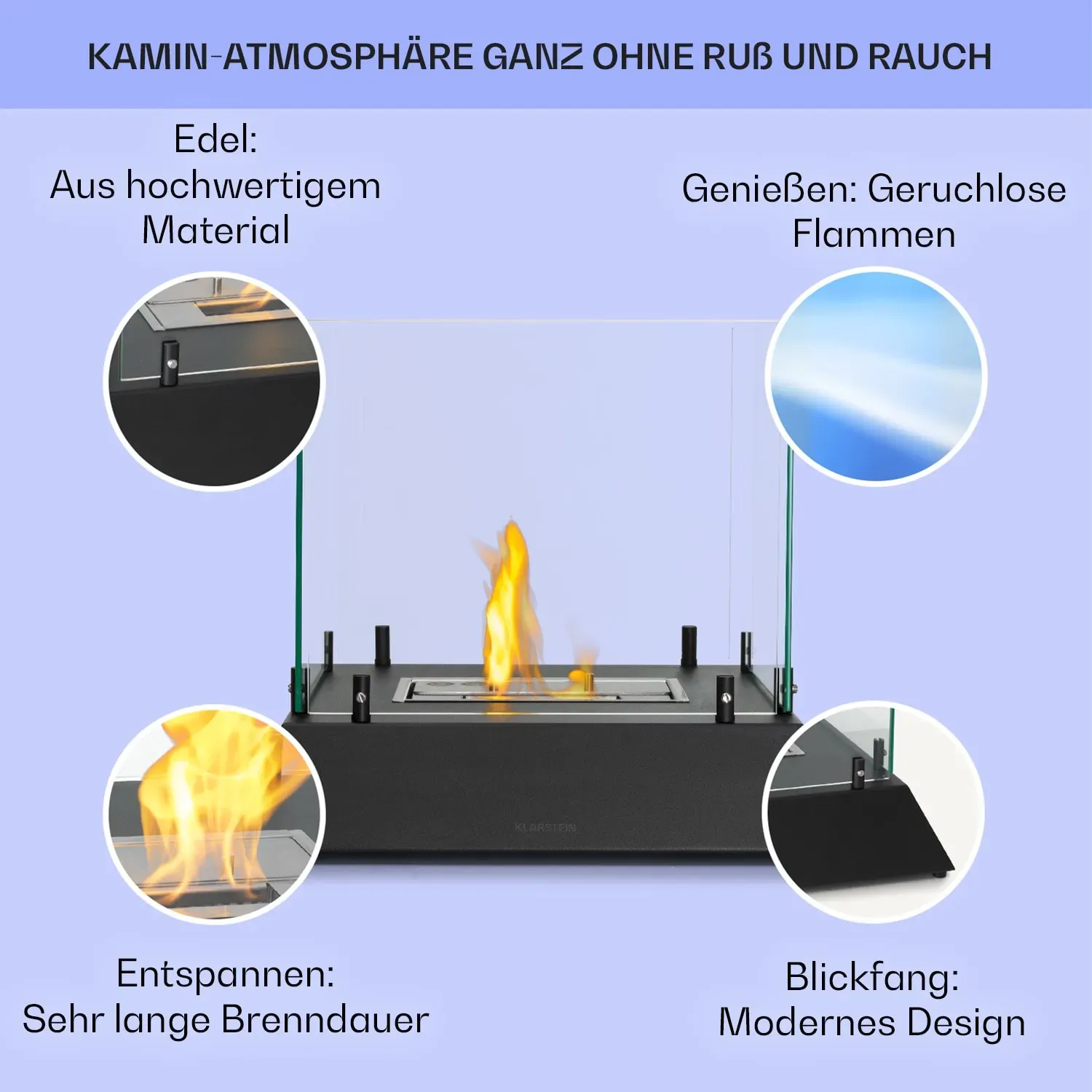Phantasma Cubo Ethanol-Kamin rauch- & geruchlos   Edelstahl-Brenner Sicherheitsglas