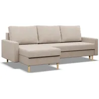 BLANK - Links Ecksofa mit Schlaffunktion, Bonell, Wendekissen, Bettkasten, Beige - Beige