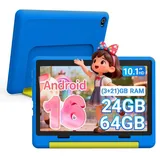 10-Zoll-Kinder-Tablet, Android 16, 24(3+21) GB RAM, 64 GB ROM, WLAN, Dual-Kamera, Kindersicherung, mit sto?fester Hš1lle, Typ C, 6000mAh, Blau - Blau