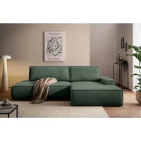Home affaire Ecksofa SHERWOOD, Schlafsofa in L-Form offen (275cm), Cord, Leinenoptik, Schlaffunktion und Bettkasten, Kedernaht, hoher Sitz- & Liegekomfort grün