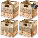 CHI AN HOME Weiden-Aufbewahrungswürfel, 26,7 x 26,7 cm, 4 Stück, robuste Hyazinthenkörbe für Regal, Aufbewahrungswürfel, 27,9 cm, natürliche, faltbare quadratische Körbe für Würfelaufbewahrung, 28,9 x